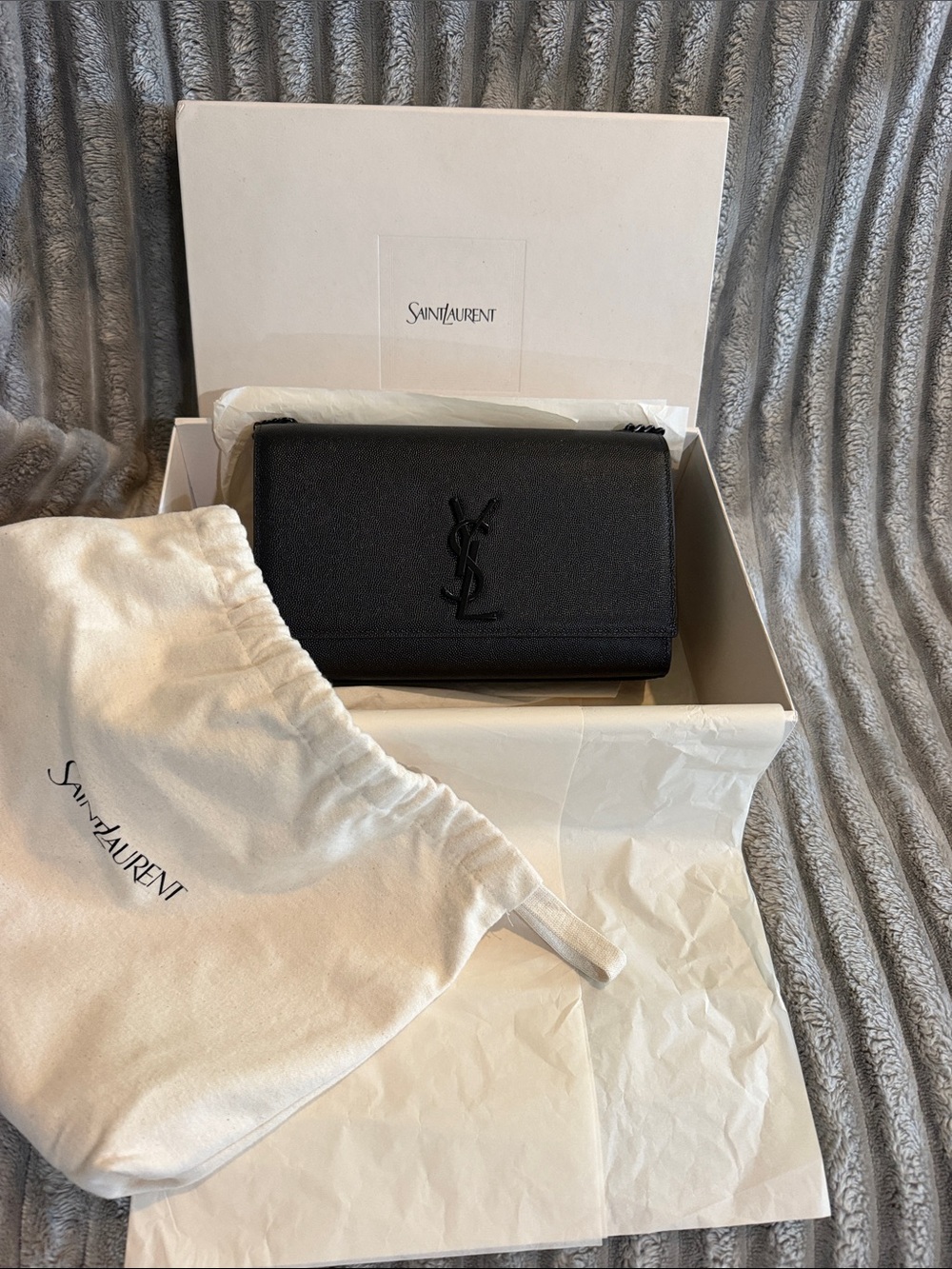 YSL Kate in Grain De Poudre Embossed Lether Black